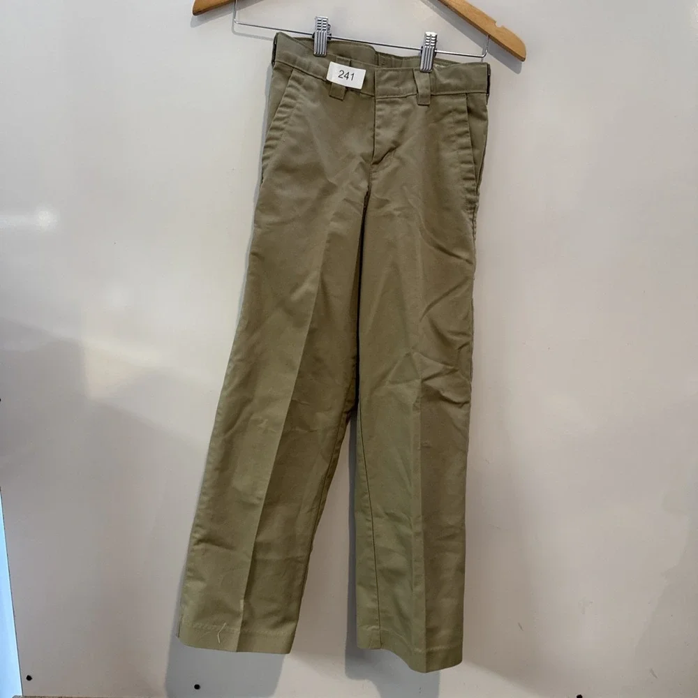 Dickies Pants Boys 10 Khaki Classic Fit Flat Front Straight School Uniform Adjus